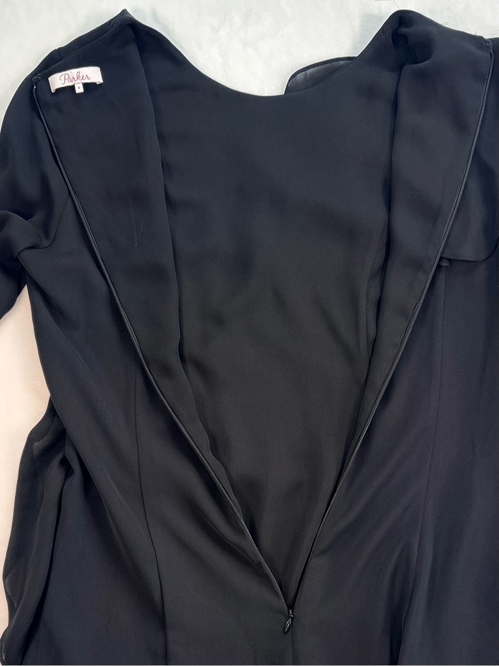 PARKER Alaska Combo Dress Black Size 6 Ruffle Bell Sleeve Midi Cocktail Dress - Picture 8 of 10